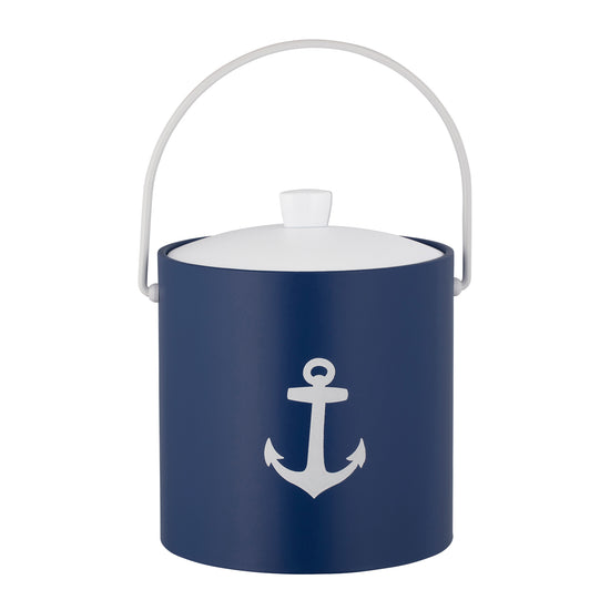 Royal Blue | Nautical-themed 3qt ice bucket with white anchor decal, photographed on a white background.