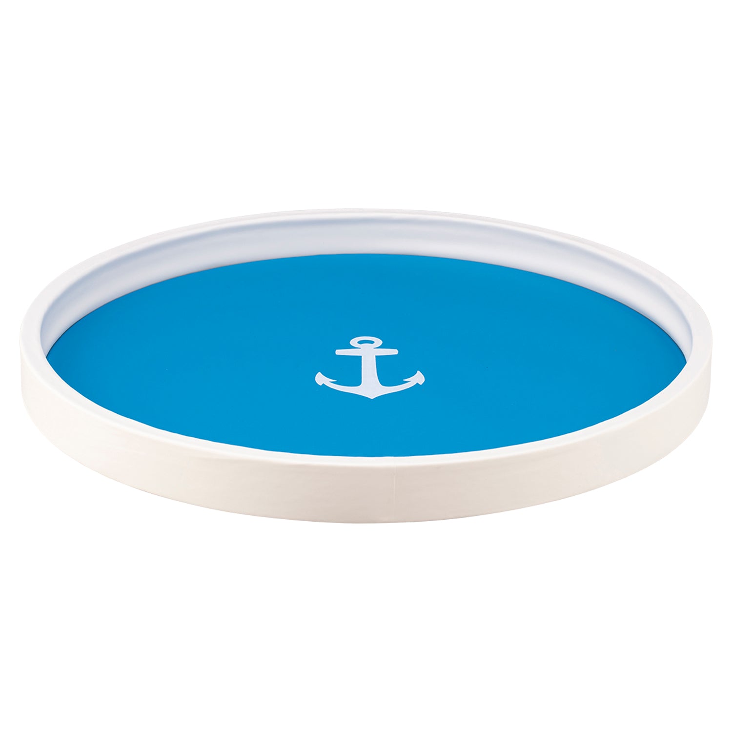Process Blue | Round tray featuring a nautical anchor design, displayed against a clean white backdrop.