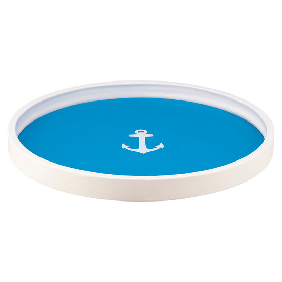 Process Blue | Round tray featuring a nautical anchor design, displayed against a clean white backdrop.