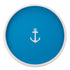 Process Blue | Round serving tray with a white anchor decal centered, shown on a white background.