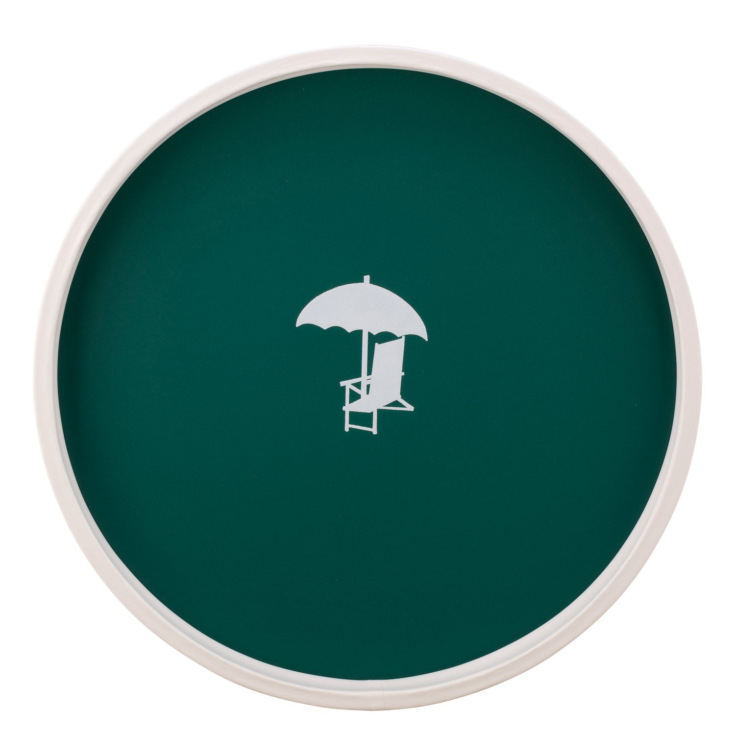 Tropic Green | Nautical-style tray with beach chair graphic in the center, placed against a white background.