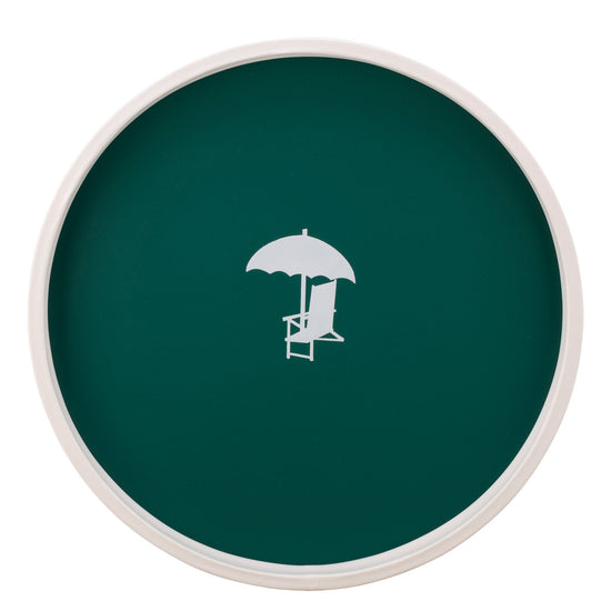 Tropic Green | Nautical-style tray with beach chair graphic in the center, placed against a white background.