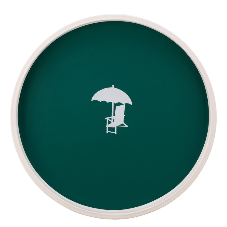 Tropic Green | Nautical-style tray with beach chair graphic in the center, placed against a white background.