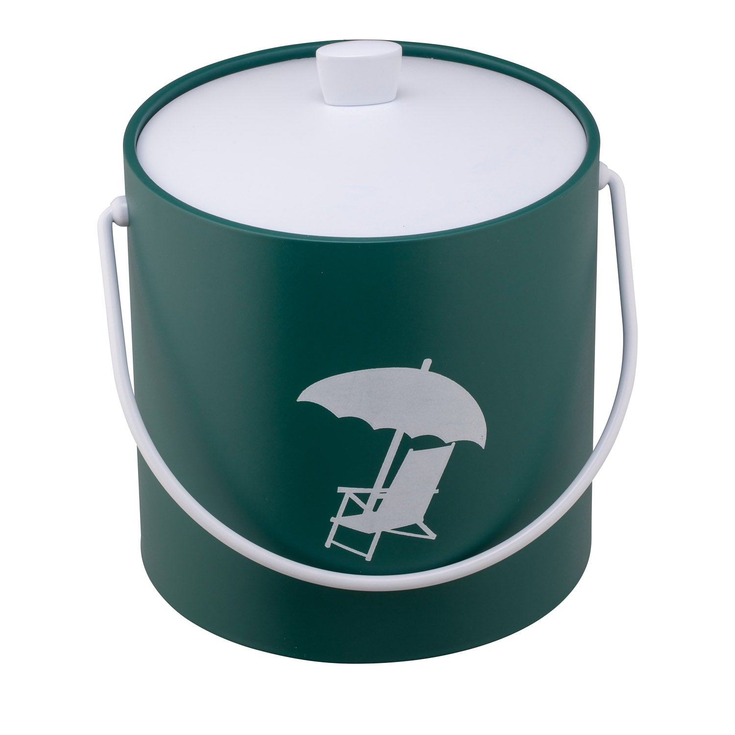 Tropic Green | Compact ice bucket with a beach-themed chair graphic, displayed against a white backdrop.