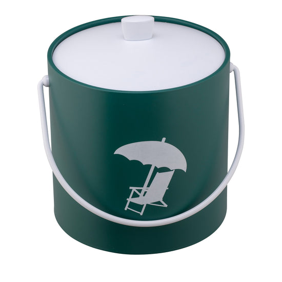 Tropic Green | Compact ice bucket with a beach-themed chair graphic, displayed against a white backdrop.