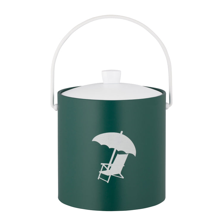 Tropic Green | Coastal-themed 3-quart ice bucket with white beach chair decal, photographed on a white background.