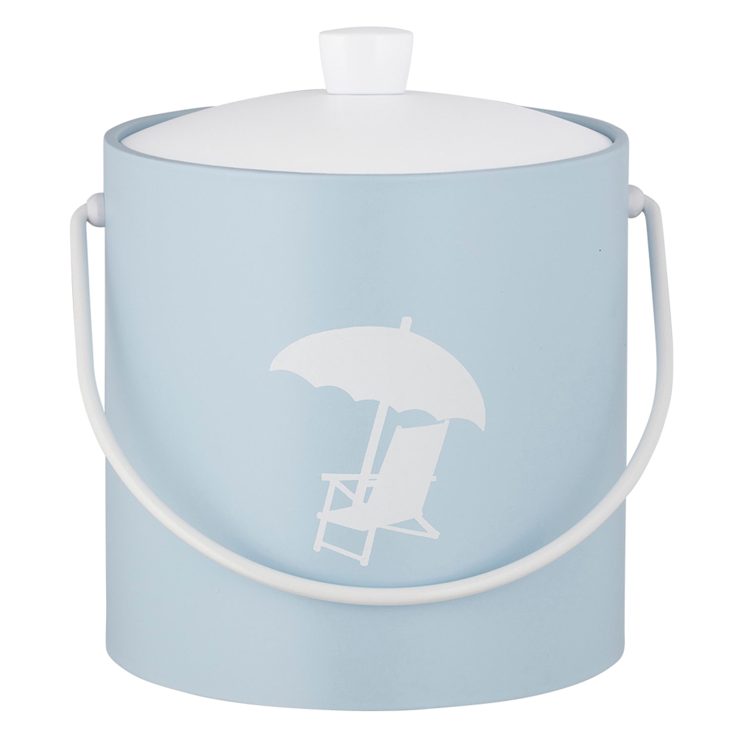 Light Blue | Nautical-style ice bucket with white beach chair design in the center, shown on a white background.