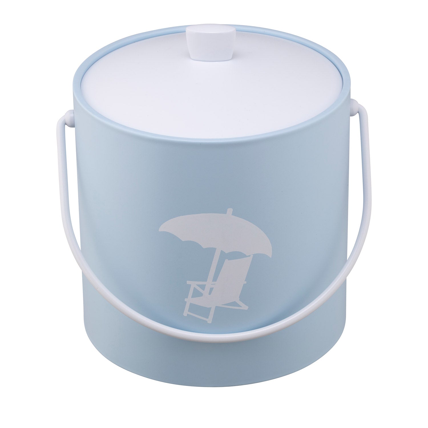Light Blue | Ice bucket with a single beach chair decal, set against a clean white background.