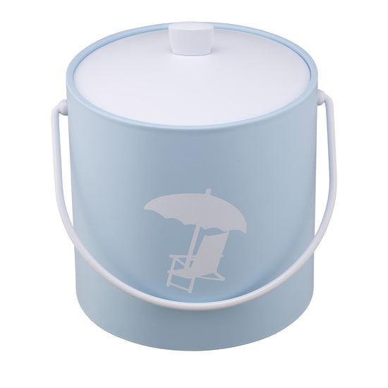 Light Blue | Ice bucket with a single beach chair decal, set against a clean white background.