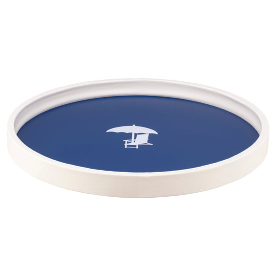 Royal Blue | Serving tray displaying a relaxed beach chair decal image, shown on a white background.