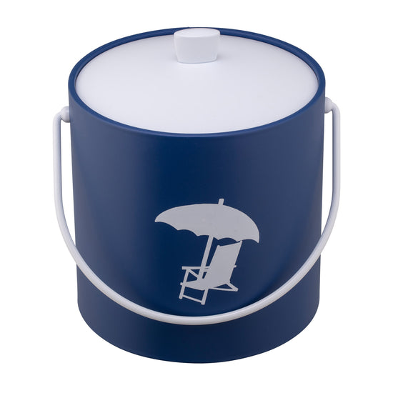 Royal Blue | Stylish 3-quart ice bucket with beach chair illustration in white, displayed on a white background.