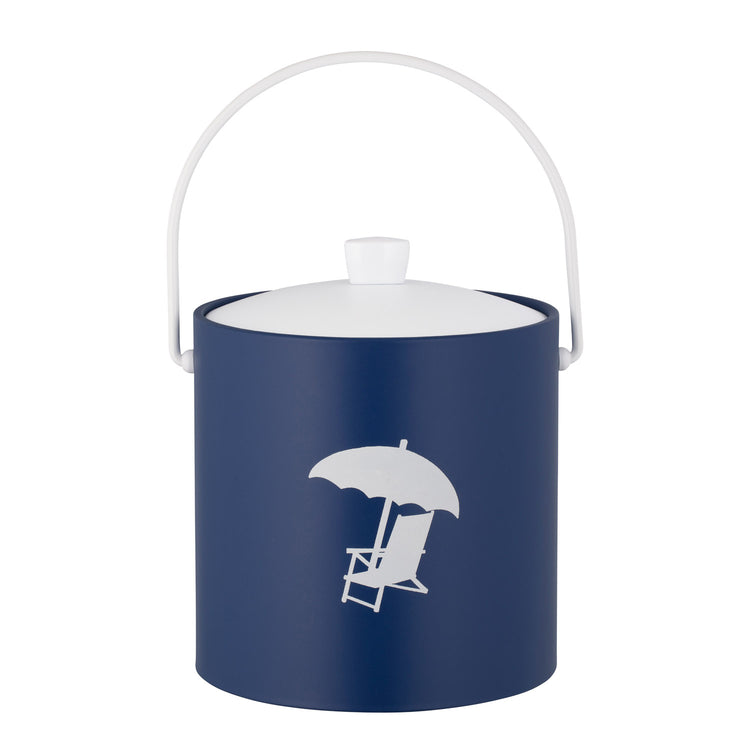 Royal Blue | Minimalist 3QT ice bucket featuring a white beach chair silhouette, placed on a white backdrop.