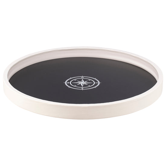 Black | Circular tray featuring a compass design, shown against a clean white backdrop.