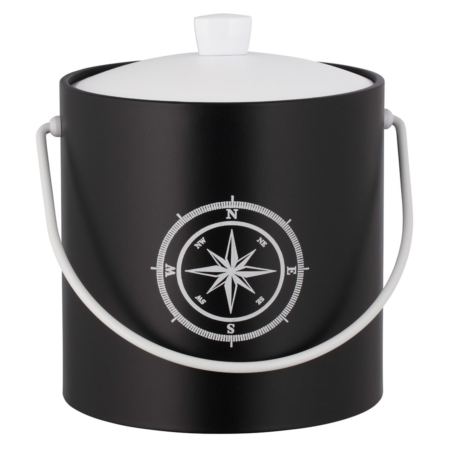 Black | 3QT ice bucket featuring a nautical compass design, shown against a clean white backdrop.