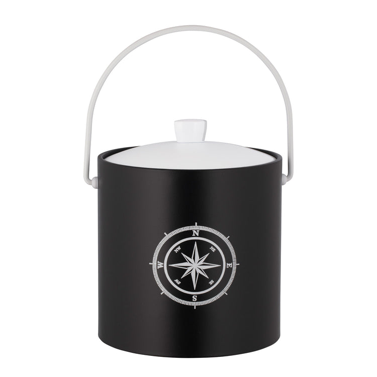 Black | 3-quart ice bucket with a white compass point decal centered, displayed on a plain white background.