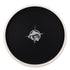 Black | Round serving tray with a white fish decal centered, displayed on a plain white background.