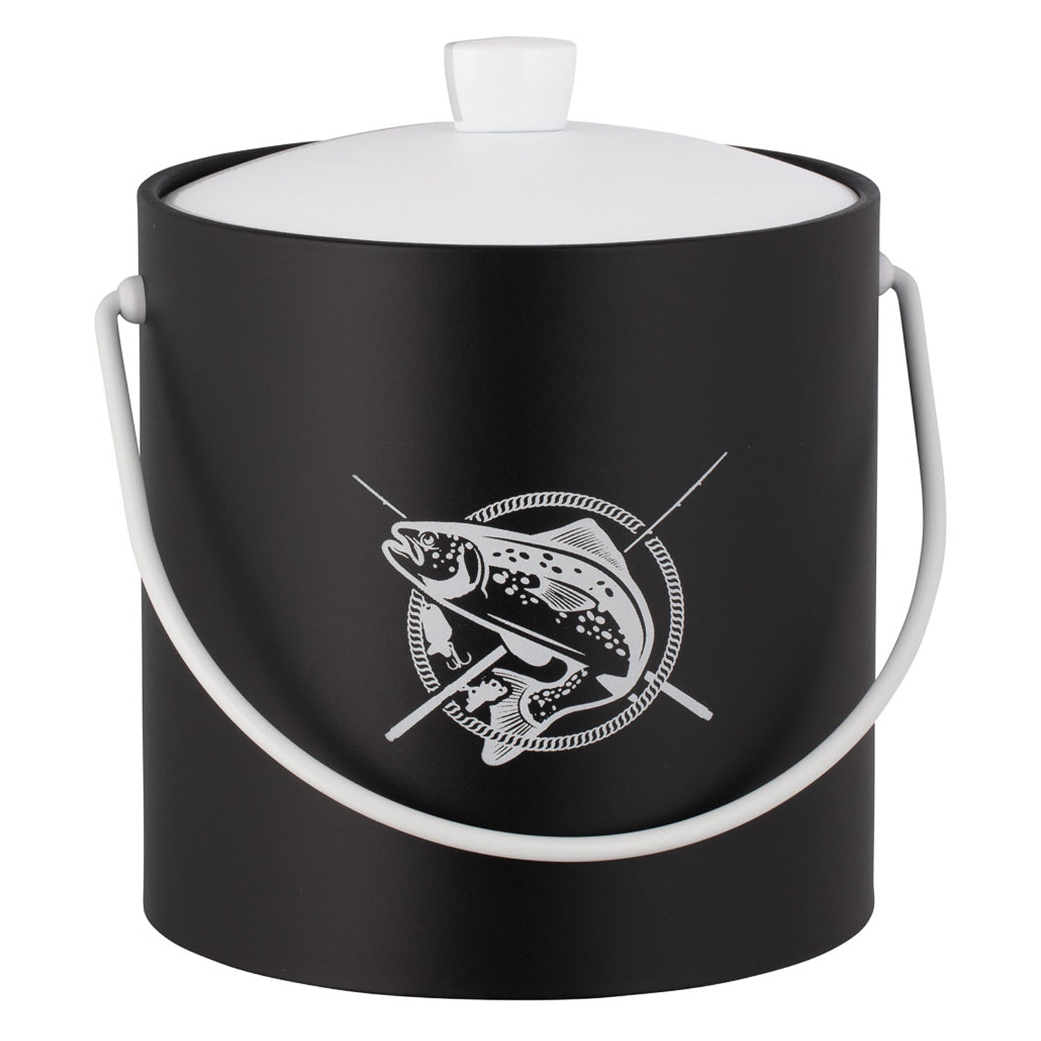 Black | 3QT ice bucket featuring a minimalist fish design, shown against a clean white backdrop.