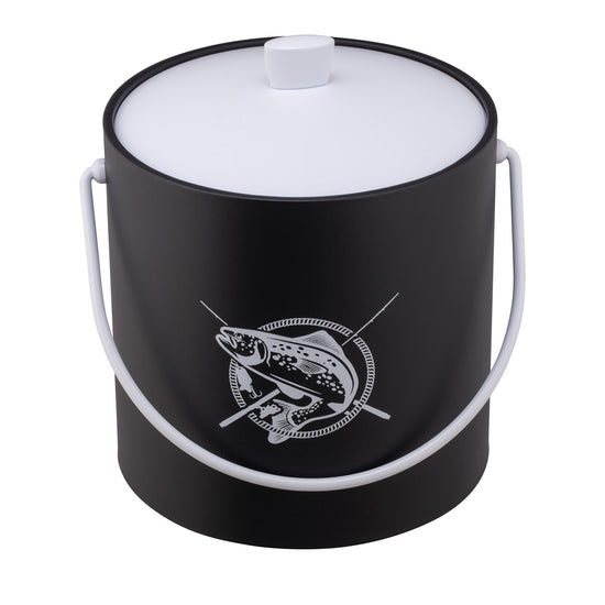 Black | Ice bucket with a centered white fish graphic, placed on a white surface.