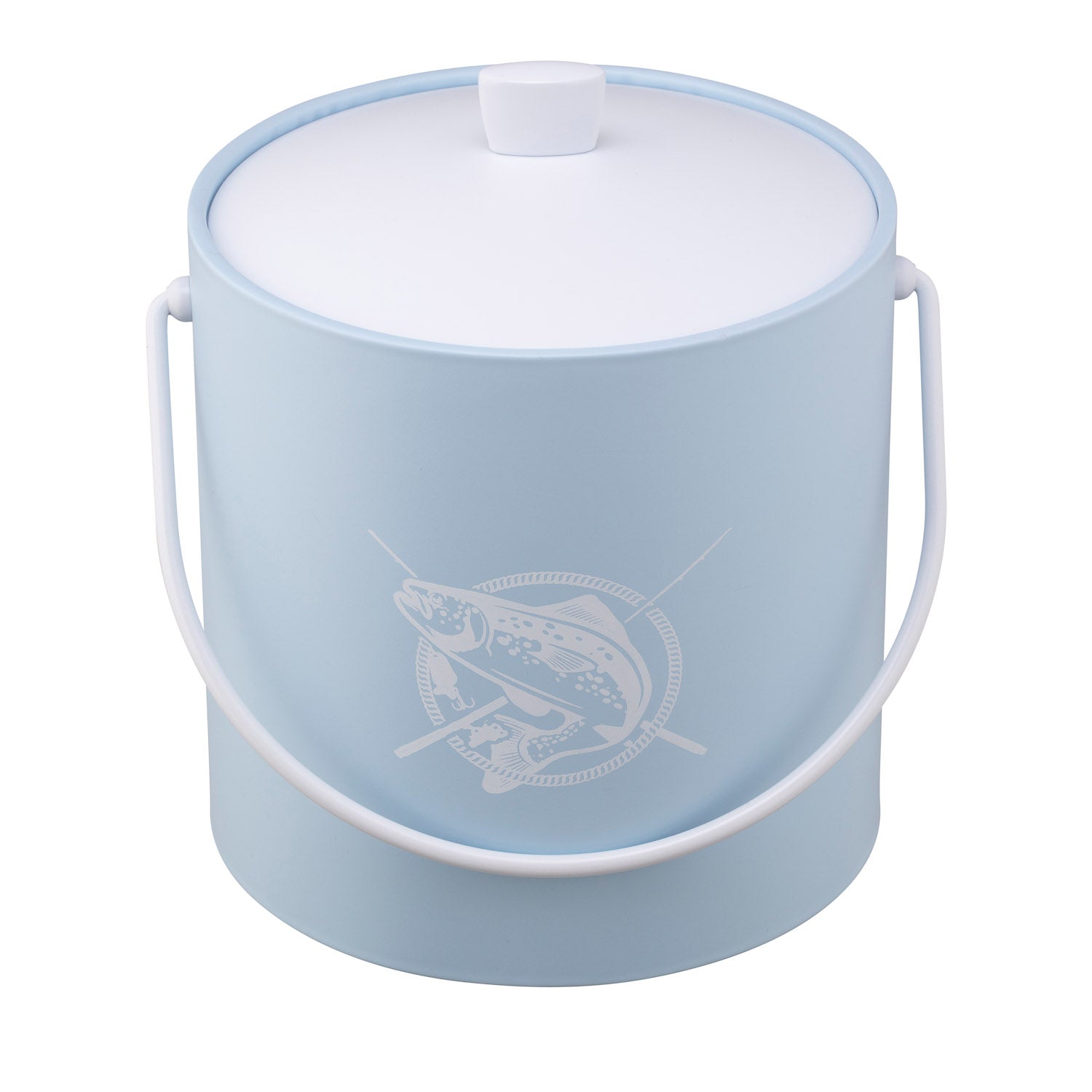 Light Blue | 3QT ice bucket decorated with a white fish decal, shown on a clean white surface.