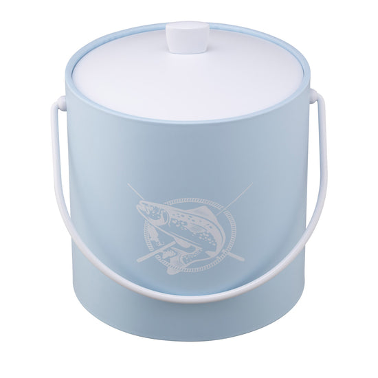 Light Blue | 3QT ice bucket decorated with a white fish decal, shown on a clean white surface.