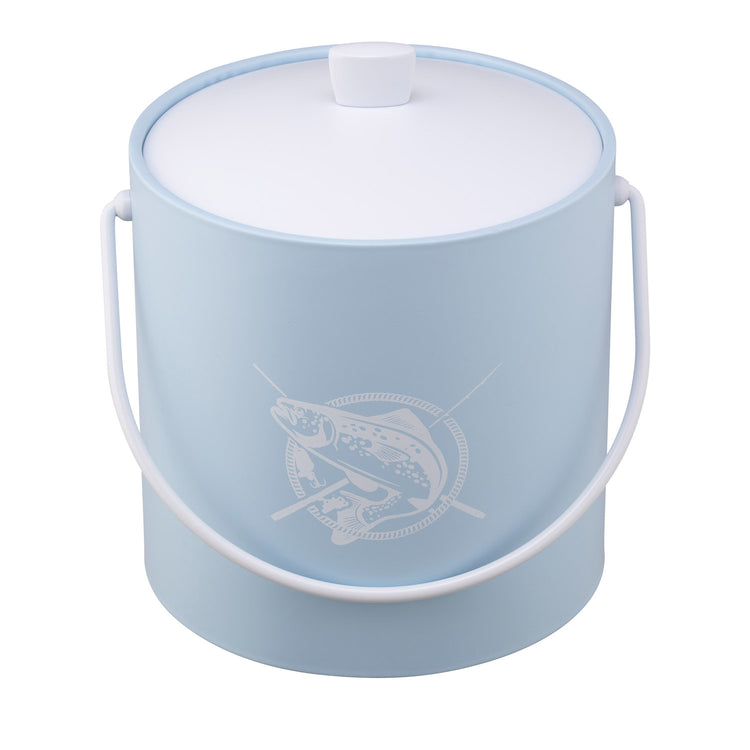 Light Blue | 3QT ice bucket decorated with a white fish decal, shown on a clean white surface.