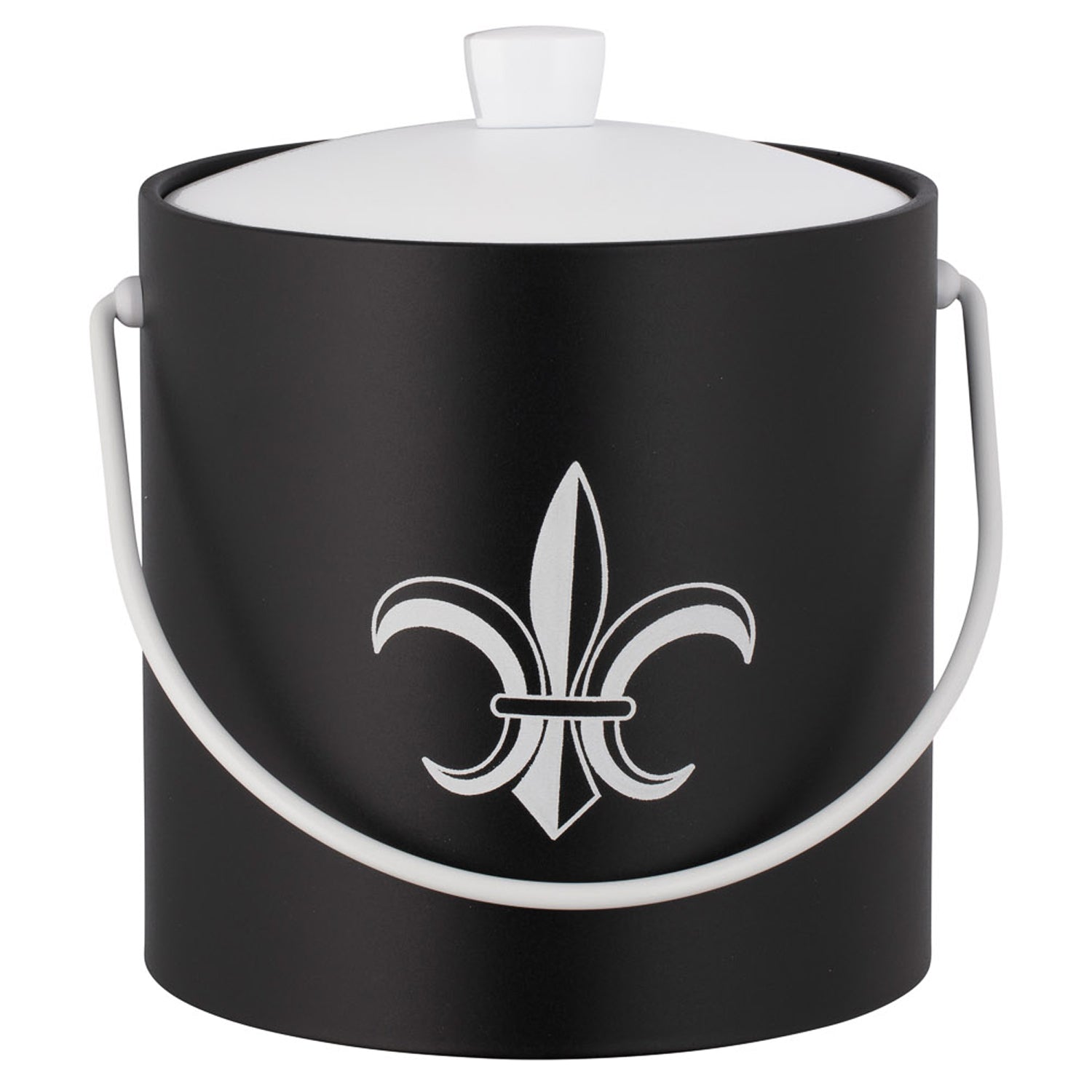 Black | 3QT ice bucket featuring an elegant Fleur-De-Lis design, shown against a clean white backdrop.
