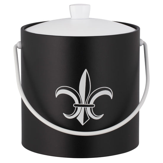 Black | 3QT ice bucket featuring an elegant Fleur-De-Lis design, shown against a clean white backdrop.