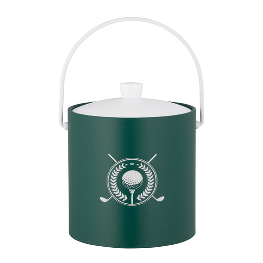 Tropic Green | 3-quart ice bucket with white golf clubs and golf ball decal centered, displayed on a plain white background.