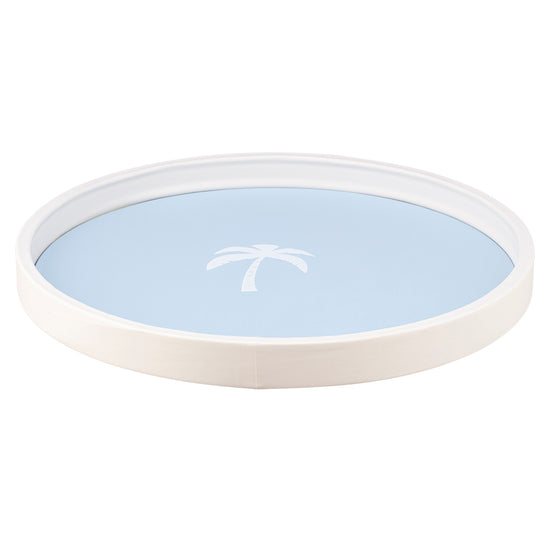 Light Blue | Circular tray featuring a tropical palm tree design, shown against a clean white backdrop.