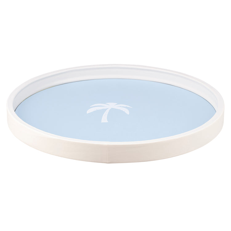 Light Blue | Circular tray featuring a tropical palm tree design, shown against a clean white backdrop.