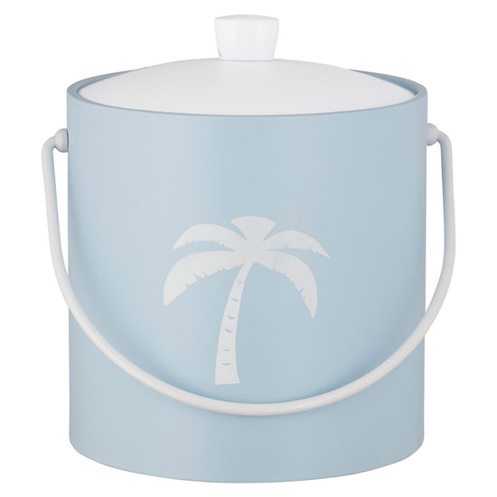 Light Blue | 3QT ice bucket featuring a tropical palm tree design, shown against a clean white backdrop.