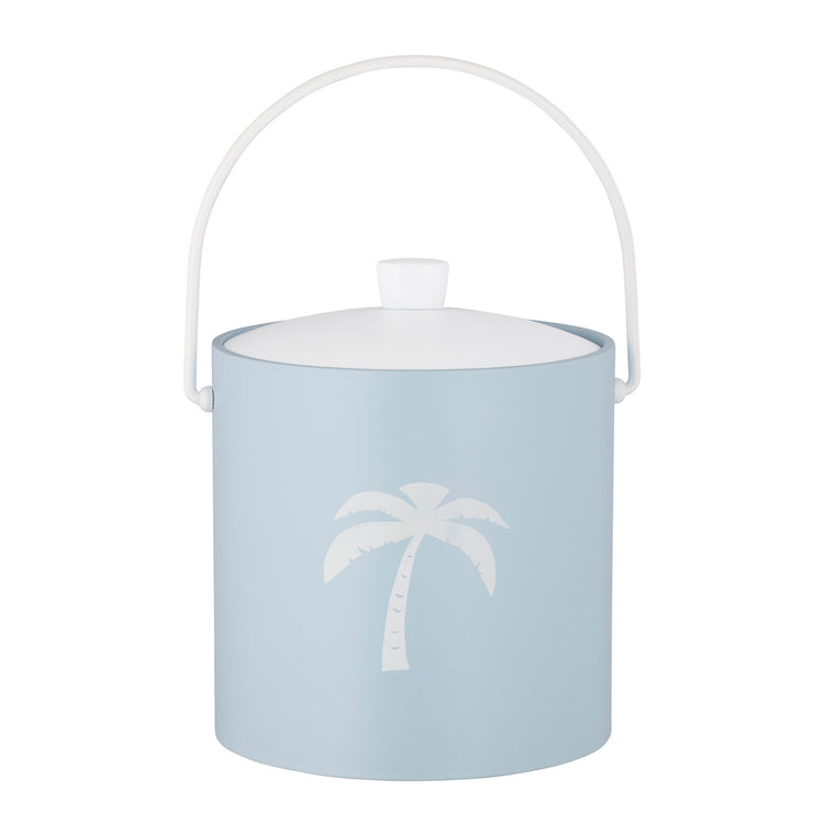 Light Blue | 3-quart ice bucket with a white palm tree decal in the center, displayed on a plain white background.