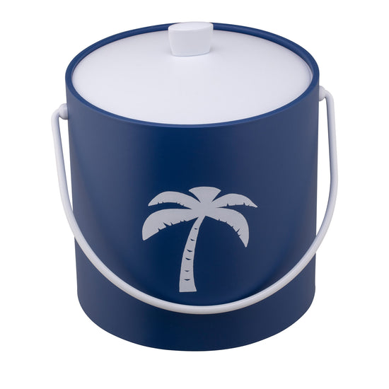 Royal Blue | 3-quart ice bucket with a centered palm tree design, shown against a bright white backdrop.
