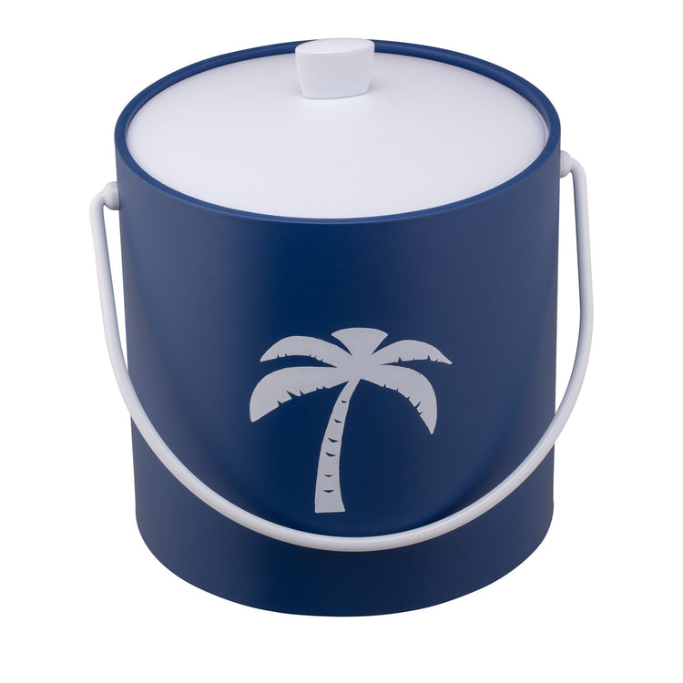 Royal Blue | 3-quart ice bucket with a centered palm tree design, shown against a bright white backdrop.