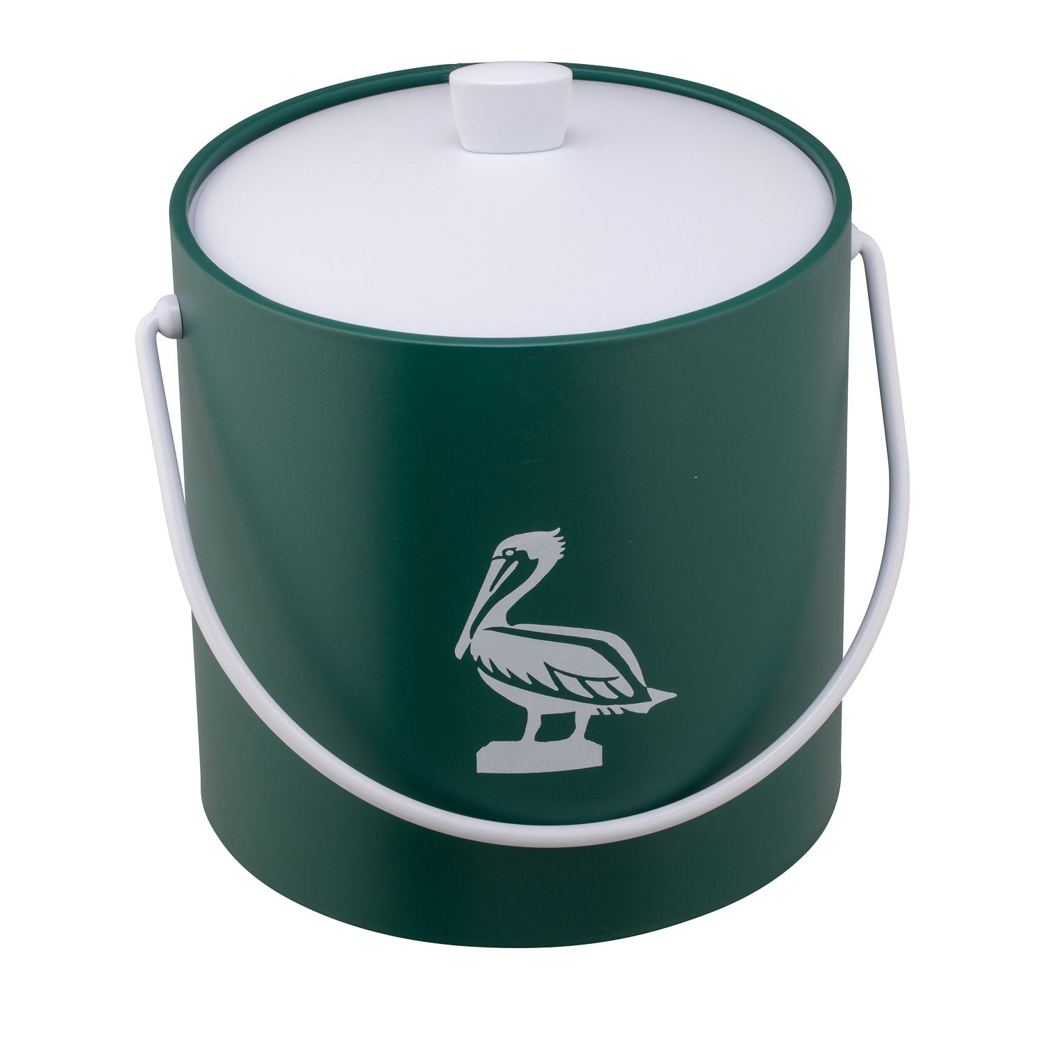Tropic Green | 3QT ice bucket decorated with a centered white pelican design, shown on a clean white surface.
