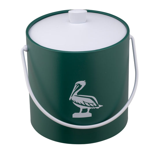 Tropic Green | 3QT ice bucket decorated with a centered white pelican design, shown on a clean white surface.