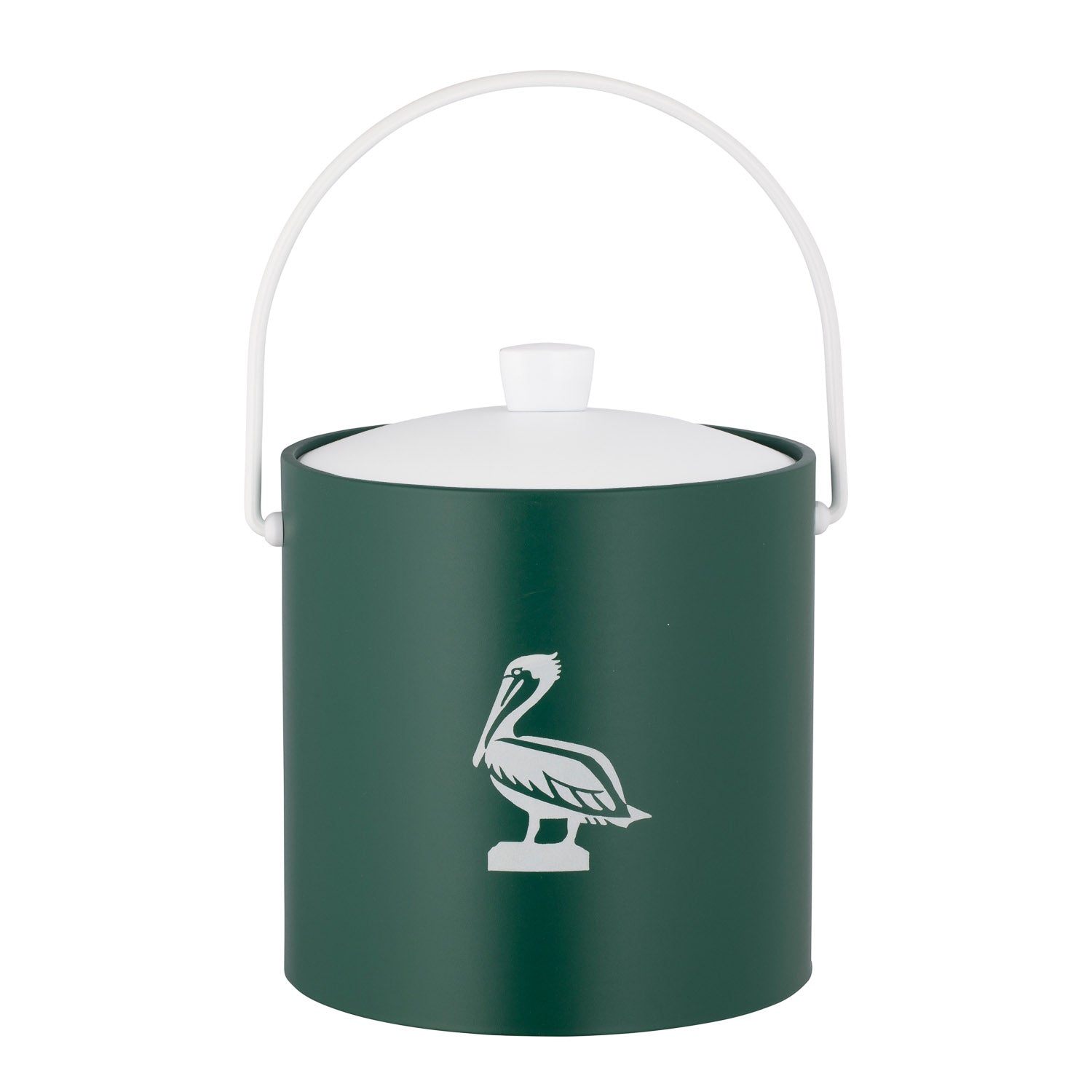 Tropic Green | Nautical-themed 3-quart ice bucket with a white pelican decal, photographed on a white background.