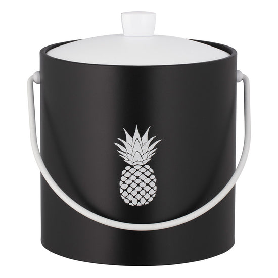 Black | Ice bucket with a bold pineapple silhouette, set on a plain white background.