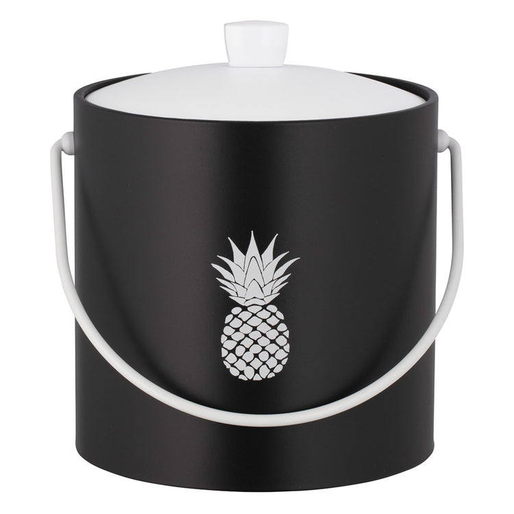 Black | Ice bucket with a bold pineapple silhouette, set on a plain white background.