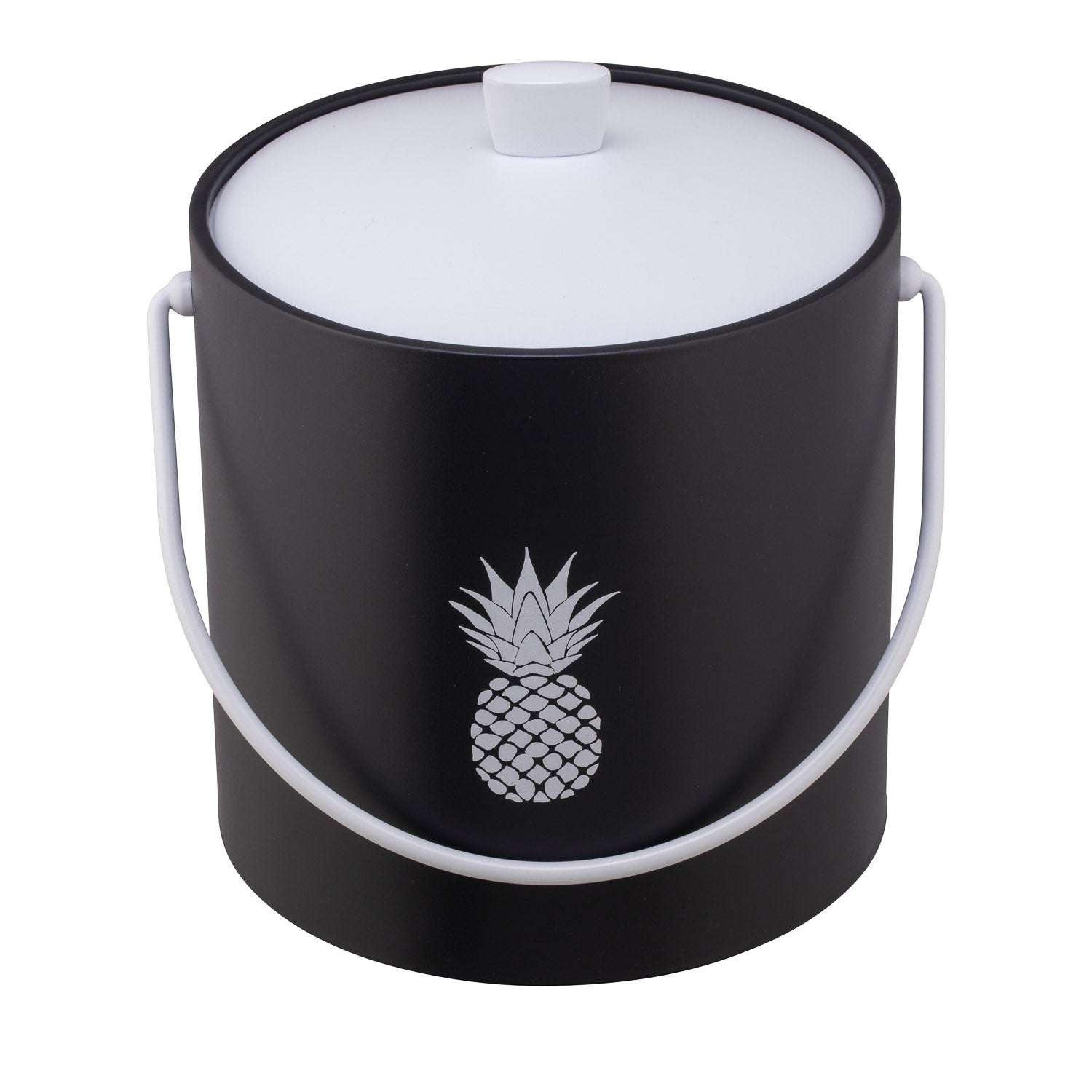 Black | 3QT ice bucket decorated with a white pineapple design, shown on a clean white surface.