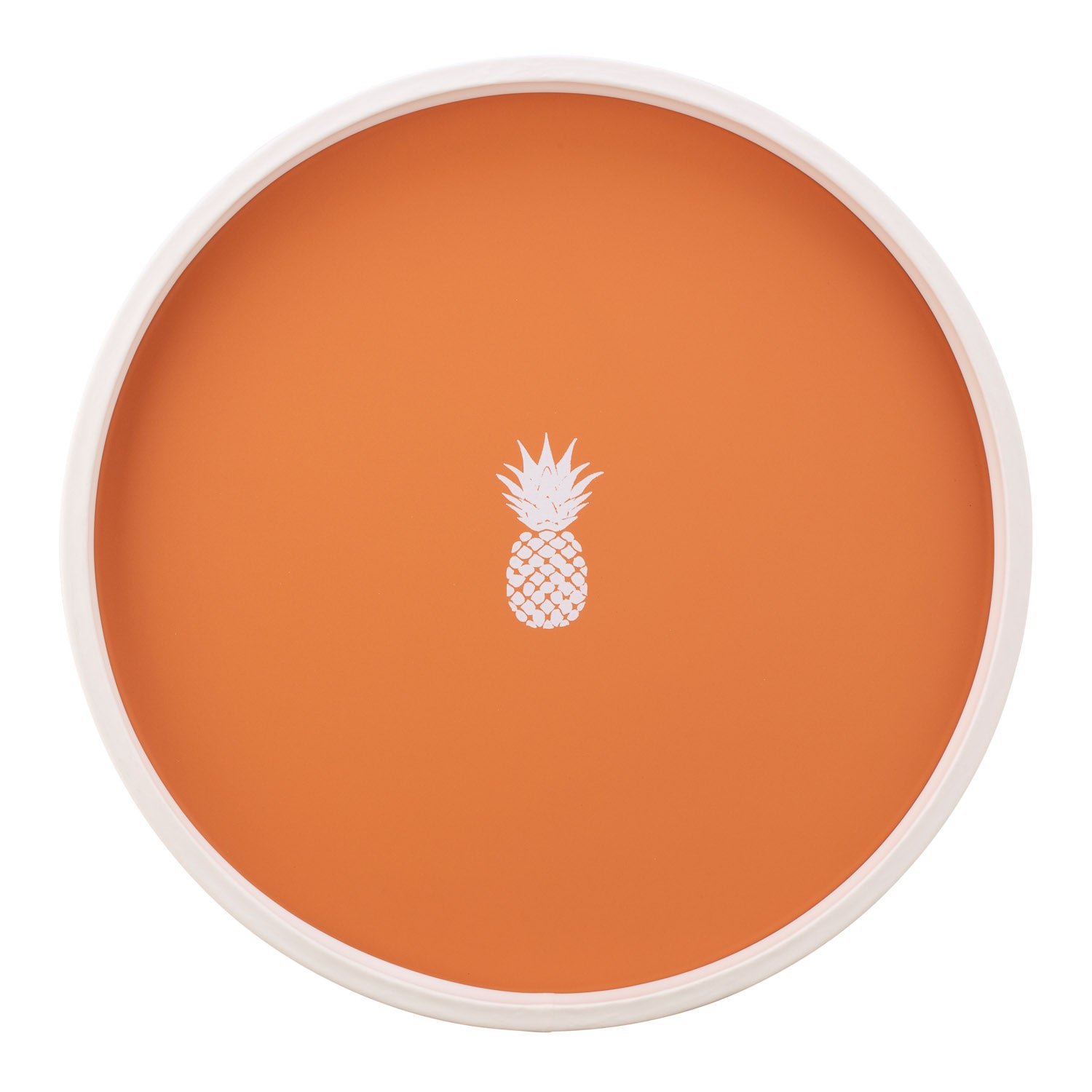Spice Orange | Round serving tray with a white pineapple decal in the center, displayed on a plain white background.