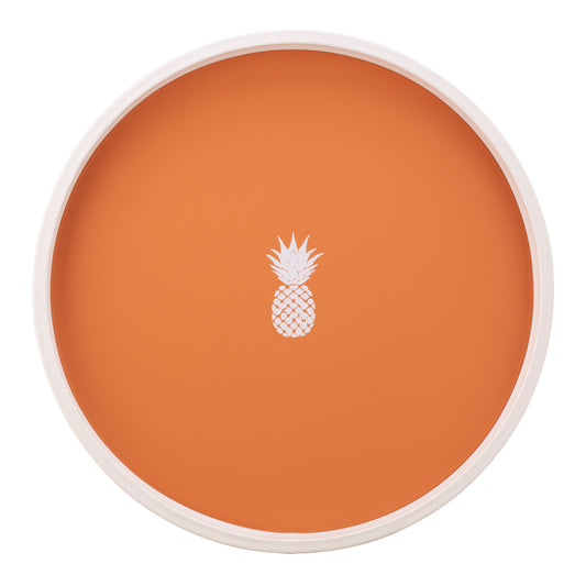 Spice Orange | Round serving tray with a white pineapple decal in the center, displayed on a plain white background.