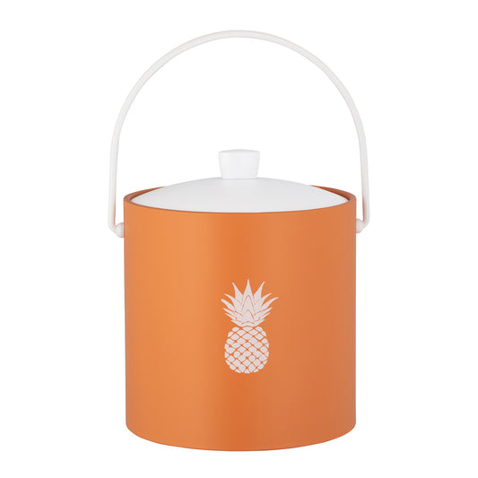 Spice Orange | 3-quart ice bucket with a white pineapple decal in the center, displayed on a plain white background.