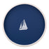 Royal Blue | Round serving tray with a white sailboat decal centered, displayed on a plain white background.