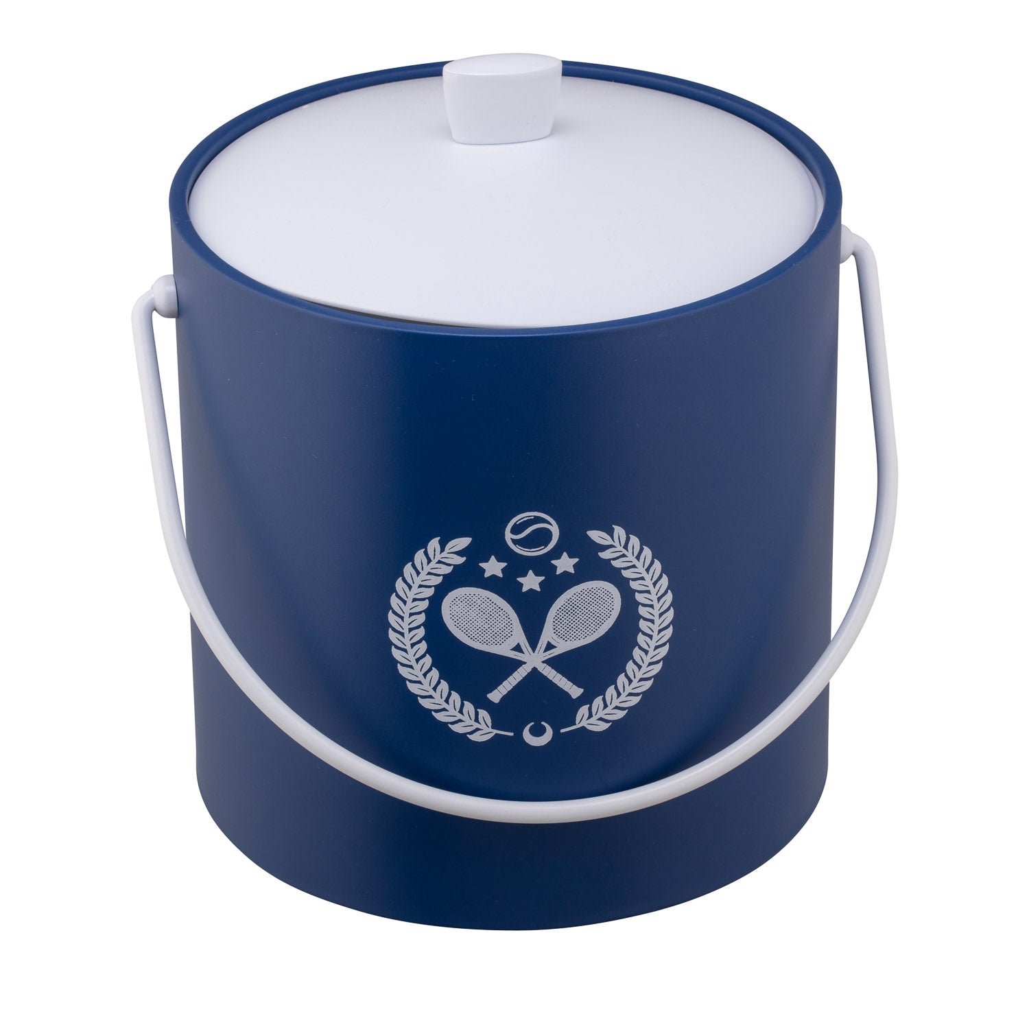 Royal Blue | Ice bucket with a sporty white tennis racket graphic, placed on a white surface.