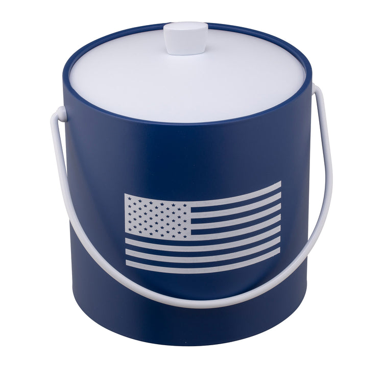 Royal Blue | 3QT ice bucket decorated with a white American flag design, shown on a clean white surface.