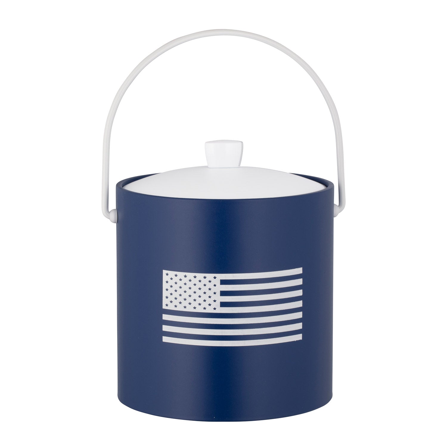Royal Blue | Patriotic-themed 3-quart ice bucket with white American flag decal, photographed on a white background.