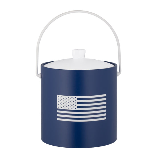 Royal Blue | Patriotic-themed 3-quart ice bucket with white American flag decal, photographed on a white background.