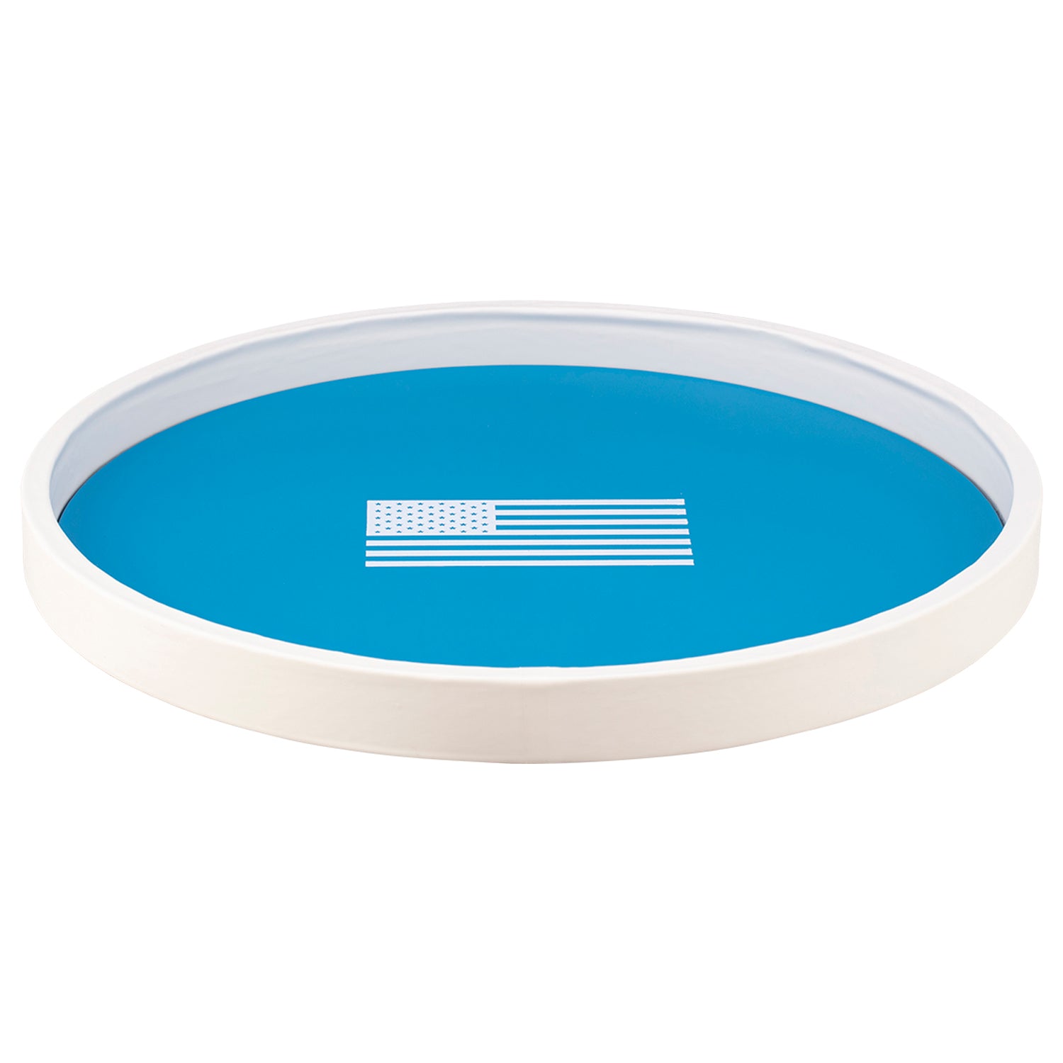 Process Blue | Circular tray featuring a white American flag design, shown against a clean white backdrop.