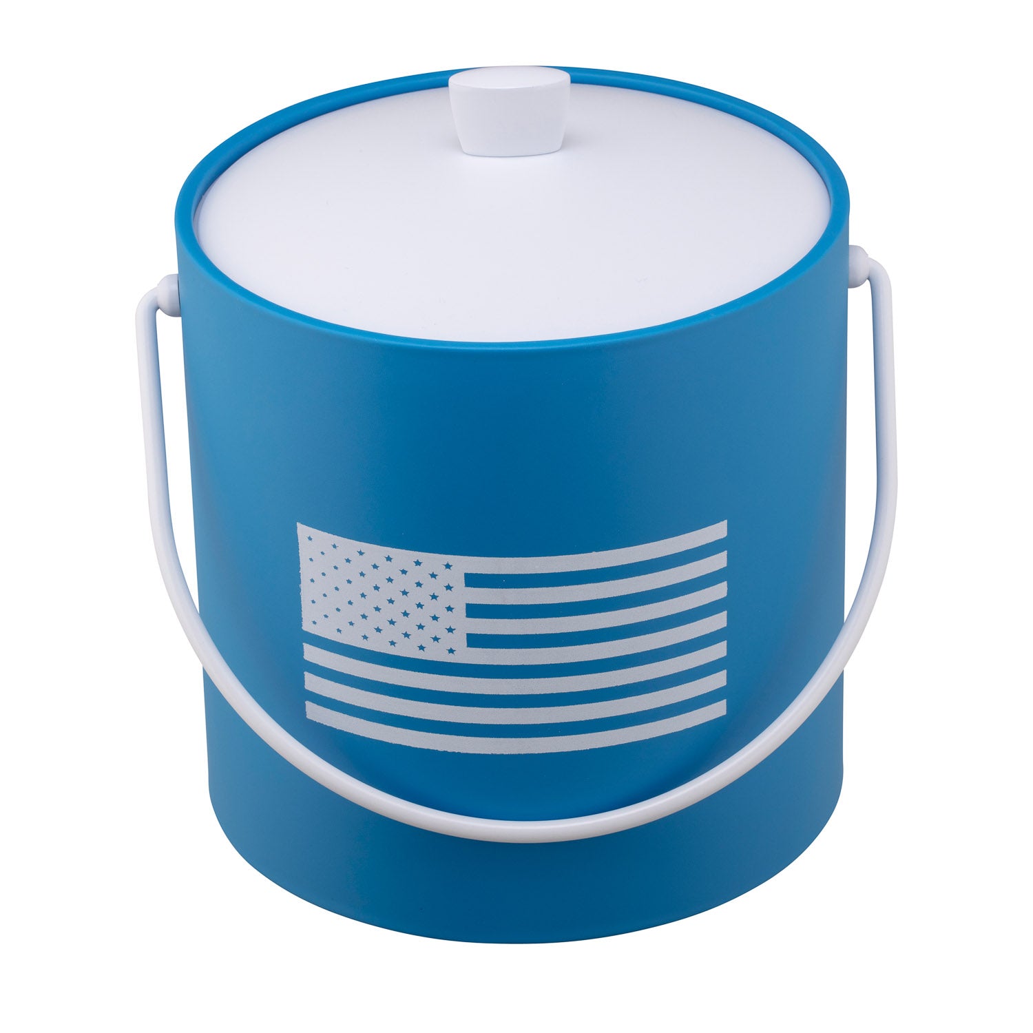 Process Blue | Ice bucket with a minimalist white American flag graphic in the center, placed on a white surface.